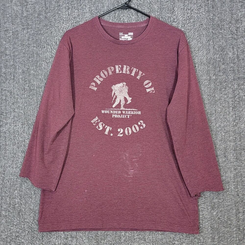 Under Armour T-Shirt Mens Large Maroon Wounded Warrior Project 3/4 Sleeve Loose